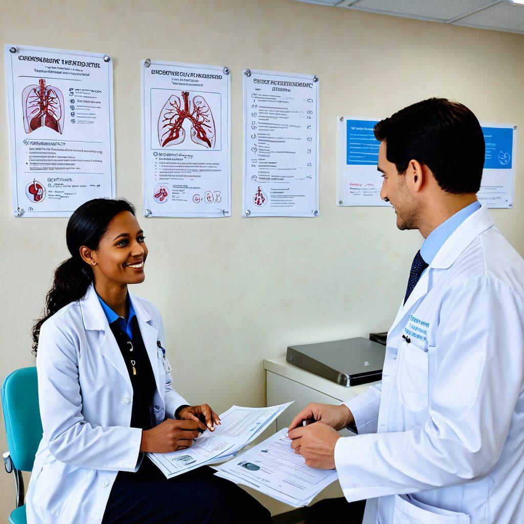 A compassionate doctor in a modern clinic, gently explaining dialysis treatment options to a worried patient and their supportive family. The doctor holds a transparent consent form, and medical diagrams of kidneys and dialysis machines are visible in the background. The scene emphasizes trust, empathy, and clear communication. super-realistic. vibrant colors. clean clinic setting.